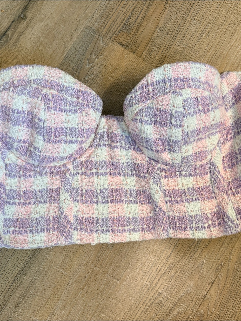 Zara Pastel Pink and Lavender Tweed Strapless Bustier